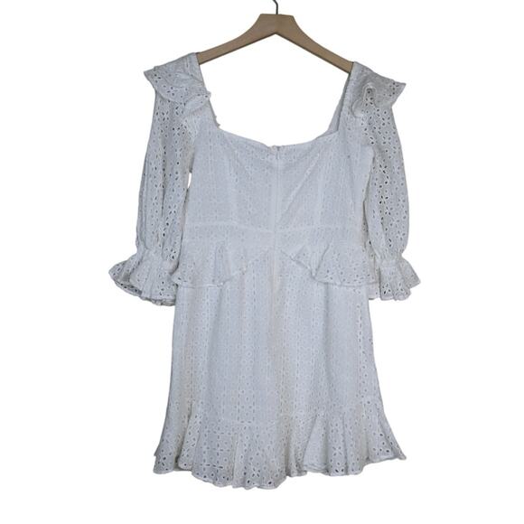Indikah by Angel Biba Womens M White Eyelet Ruffle Mini Dress NEW - Picture 2 of 13